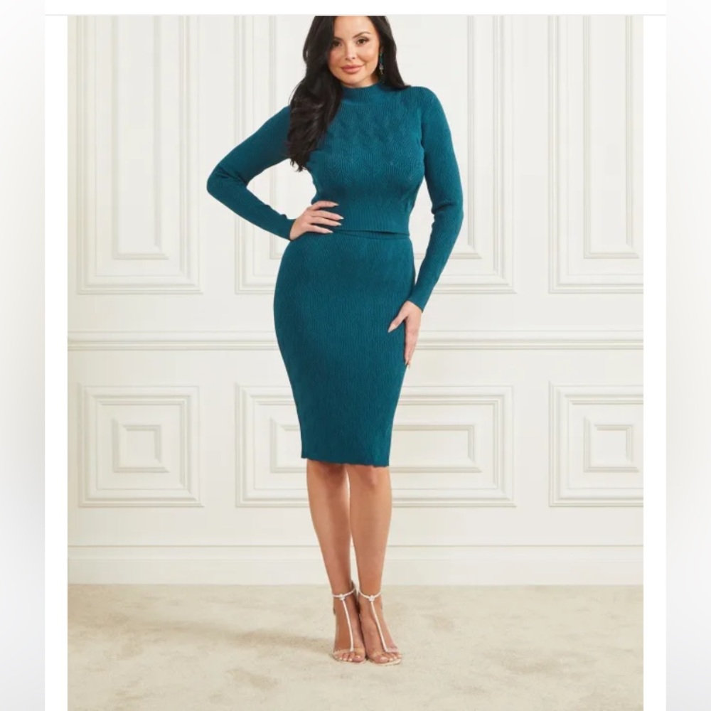 Blue Opal Midi Knit Pencil Skirt - Size S - Picture 2 of 9